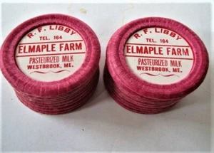 LOT of 10 VINTAGE MILK BOTTLE CAP R.F.Libby ELMAPLE FARM WESTBROOK, ME. DAIRY - Picture 1 of 2
