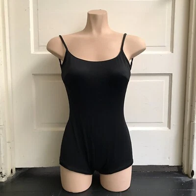 Vintage 1960s Maillot de Bain Justaucorps Dancewear one piece Noir Nylon Spandex - Photo 1/4