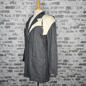 Vintage PG Collections Ginger Bort Womens Western Denim Blazer Beaded Sz 4 USA - Picture 1 of 15