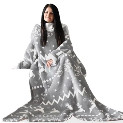 Sherpa Kuscheldecke mit Ärmeln Ärmeldecke 200cm x 150cm Hellgrau Norweger/Sherpa - Bild 1 von 4