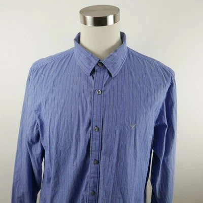Camisa de vestir American Eagle para hombre calce ajustado LS con botones azul negro a rayas XXL Foto 1 de 4