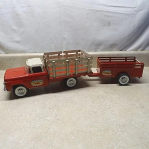 Vintage Nylint Happy Ranchers Stake Truck + Trailer, #7200 Pressed Steel Farm - Picture 1 of 19