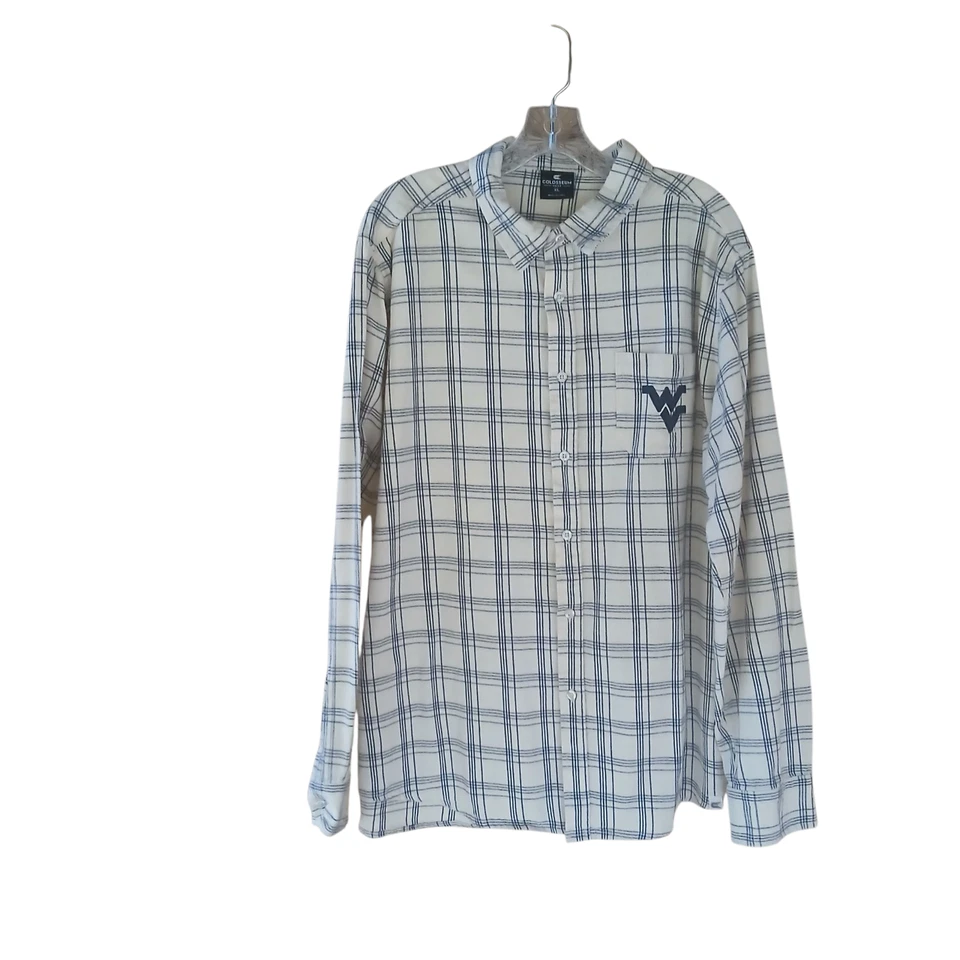 Colosseum Men's University of WV Flannel Shirt Cotton Ivory Blue Plaid XL - Image 1 of 4