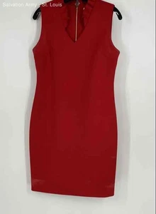Calvin Klein Womens Red Sleeveless Back Zip V-Neck Sheath Dress Size 12P - Picture 1 of 6