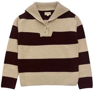 Beaufort & Blake Knighton Rugby Sweater Womens Small Beige Burgundy Stripe Wool - Picture 1 of 14