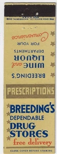 Vintage Matchbook Cover Breeding's Dependable Drug Stores 1940's . - Picture 1 of 3