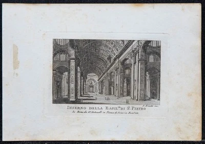 1824 - Basil Saint-Pierre (Interior) - engraving antique On Rome - Vatican - Bild 1 von 4