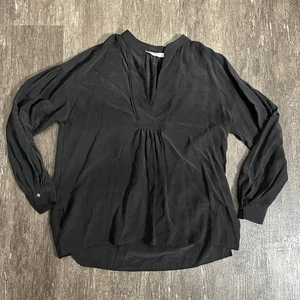 Blusa de seda para mujer Vince negra manga larga cuello en V talla XS - Imagen 1 de 6