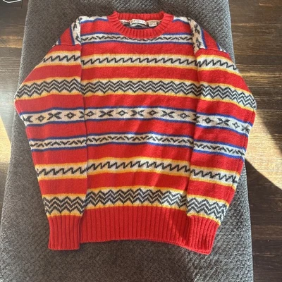 Vintage Claiborne Sweater Men's Medium 3D Geometric Print 100% Wool Coogi Style - Image 1 of 4