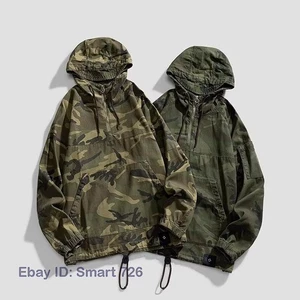 Men 100% Cotton Camouflage Jacket Army Green Pullover Pocket Coat Top Shirt - Picture 1 of 10