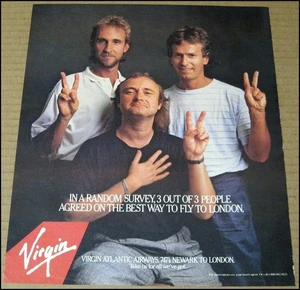 1987 Genesis Virgin Atlantic Airways Print Ad Vintage Advert 10x12 Phil Collins - Picture 1 of 9