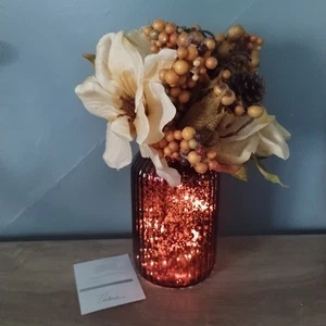 Valerie Parr Hill beleuchtete Quecksilber Glas Hurricane Vase mit Blumengesteck QVC - Bild 1 von 21