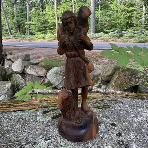 Vintage Jerusalem Olive wood Sculpture of Shepherd Carrying sheep w/ sticker 2 - Picture 1 of 6
