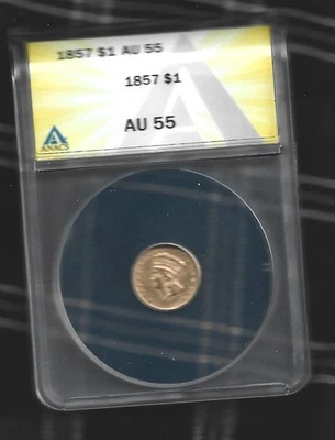 1857 $1- PIEZA DE ORO SUBGRADADA RECIÉN DE VOLVER DE LA CLASIFICACIÓN Foto 1 de 4