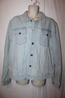 Jaqueta jeans caminhoneiro masculina True Religion GG nova com etiquetas $159 azul flor clara - Imagem 1 de 4