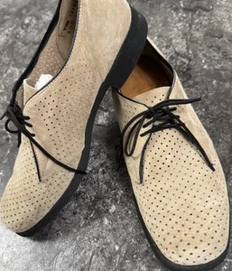 Hush Puppies Mens Perforated Suede Lace Up Oxfords Beige 9.5 W - Picture 1 of 12