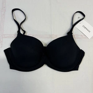 Hanro Women's Black Solid Cotton Sensation Underwire T-Shirt Bra Size 32D - Picture 1 of 10