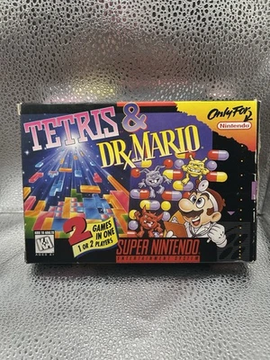 Tetris & Dr. Mario SNES Super Nintendo Complete CIB W Inserts Nice Tested - Image 1 of 4