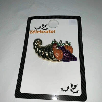 Broche Cuerno de Abundancia Cosecha Otoño Solapa Pin Cornucopia Acción de Gracias NUEVO Foto 1 de 2