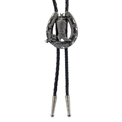 Bota de Vaquero Herradura Bolo Corbata Western Tono Plateado 36 pulgadas Cordón Negro Hecha en EE. UU. Foto 1 de 4