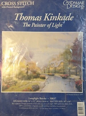 Vtg Thomas Kinkade Embellished Cross Stitch Kit 50837 Lamplight Brooke 16x12" - Image 1 of 3