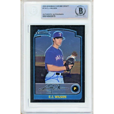 CJ Wilson Signed 2003 Bowman Chrome Draft #114 RC AUTO Beckett Slabbed Rangers - Image 1 of 4