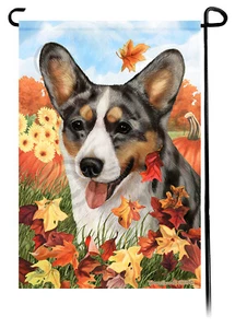 Bandera de jardín Falling Leaves - Cárdigan Merle azul corgi galés - Imagen 1 de 1
