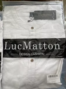 LucMatton Men's NWT White Cotton Linen Band Collar Long Sleeve Shirt S, M or L - Picture 1 of 8