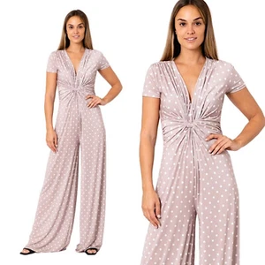 Anzug Frau Elegant Gebäude Mit Knoten Tupfen Kurze Ärmel V-Ausschnitt Neu - Bild 1 von 1