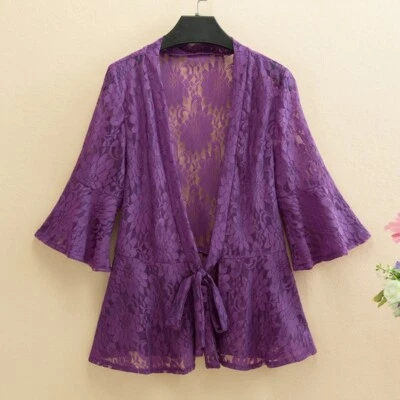 Damen Spitze Bolero Schulterjacke Rüschen Schößchen Top Jacke Mantel Schier Weit - Bild 1 von 4