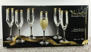 Versailles Blown Crystal 24 kt Gold Decorated Champagne Flutes Made in Italy NIB - Picture 1 of 4