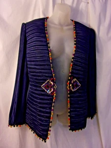 George F. Couture Vintage Pailletten royalblau Plisse Jacke Saks Fifth 10 wunderschön - Bild 1 von 6