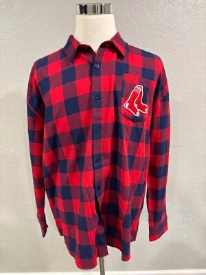 Men’s MLB Genuine Merchandise Blue/Red Checked Red Sox Flannel Shirt, XL - Image 1 of 4