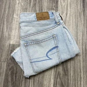 AMERICAN EAGLE High Rise Frayed Hem Blue Denim Jean A-Line Skirt Women's Size 00 - Picture 1 of 9