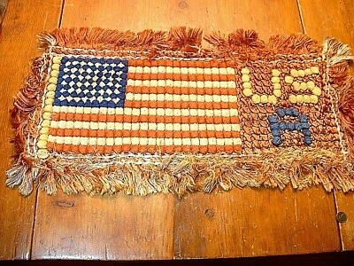 Antique Victorian Folk Art American Flag Table Matt - Image 1 of 3