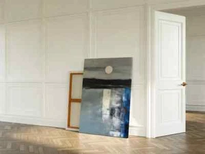 Moon, Black Grey Blue Japanese Paint Unframed Canvas Print Australian Wall Art - Picture 1 of 4