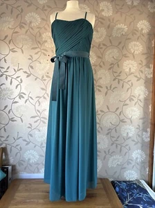 Marks & Spencer 14 Teal Green Ballgown Evening Bridesmaid Dress Long Chiffon VGC - Picture 1 of 16