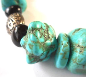 Vintage Faux Türkis Grob Silber Bernstein Glas Lucite Perlen Halskette 18" - Bild 1 von 7