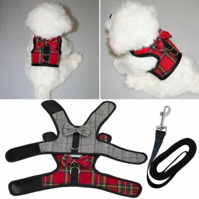 Милый клетчатый бант кошка собаки ремень и поводок комплект регулируемый с подкладкой щенок домашних животных жилет - Изображение 1 из 4