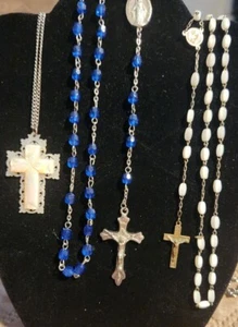 Vintage Estate Rosary Lot 3pc Rosaries Religious Crucifix Catholic Cross MOP+ - Picture 1 of 3