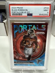 2023 Panini Prizm Bijan Robinson Blue Ice Prizm Portals Rookie #22/99 PSA 9 Mint - Bild 1 von 4