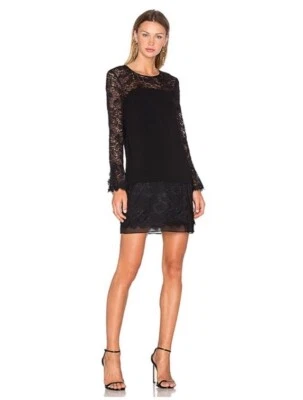 DIANE VON FURSTENBERG Black Lavana Crepe & Lace Trim Long Sleeve Dress Sz 4 $498 - Image 1 of 4