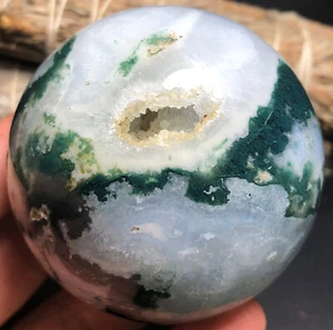 363g Moss agate Sea Jasper Crystal Ocean Jasper Quartz Geode ball sphere Z859 - Picture 1 of 8