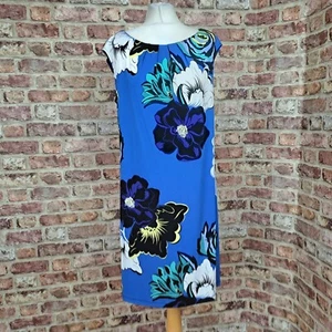 Linea Dress Cobalt Blue Floral UK 14 Stretch Knee Length - Picture 1 of 11