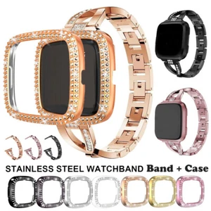 Correa de correa de reloj de metal brillante + estuche de PC diamante para Fitbit Versa 4 3 2 1/Sense 1 2 - Imagen 1 de 39