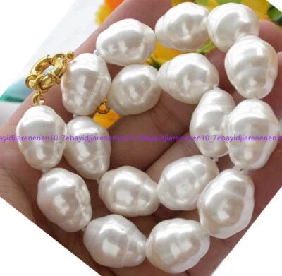 HUGE LARGE FASHION 20MM SOUTH SEA WHITE BAROQUE SHELL PEARL NECKLACE 18" - Image 1 of 4