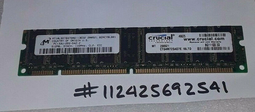  512MB 2RX8 PC SD 133 CL2  SDRAM  133 168PIN  ECC NON-REGISTERED  DUAL RANK 32X8 - Image 1 of 1