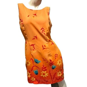 VTG Fredericks Of Hollywood Floral Orange Sheath Tank Dress Size 14 Y2k 90s - Picture 1 of 11