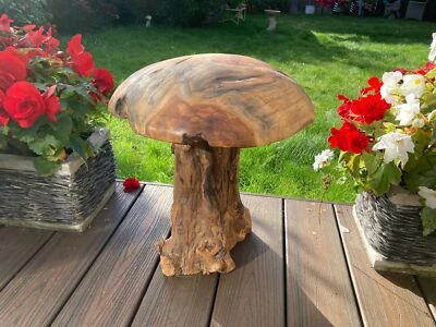 Large Wooden Mushroom Toadstool Sculpture Garden Teak Root Ornament  Carved 45cm - Image 1 of 4