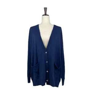 ATM Women's Navy Schoolboy Merino Wool Mesh Cardigan Size Medium A4 - Picture 1 of 5